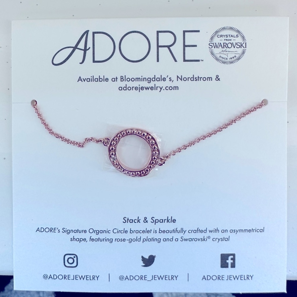 ADORE Swarovski Organic Circle Bracelet Rose Gold NWT